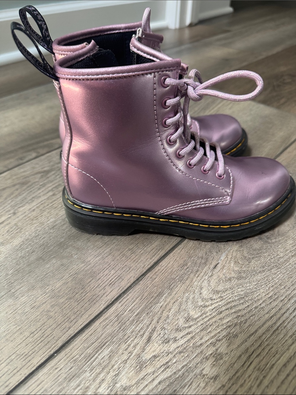 Kids Dr. Martens Metallic Lavender Lace-Up Boots